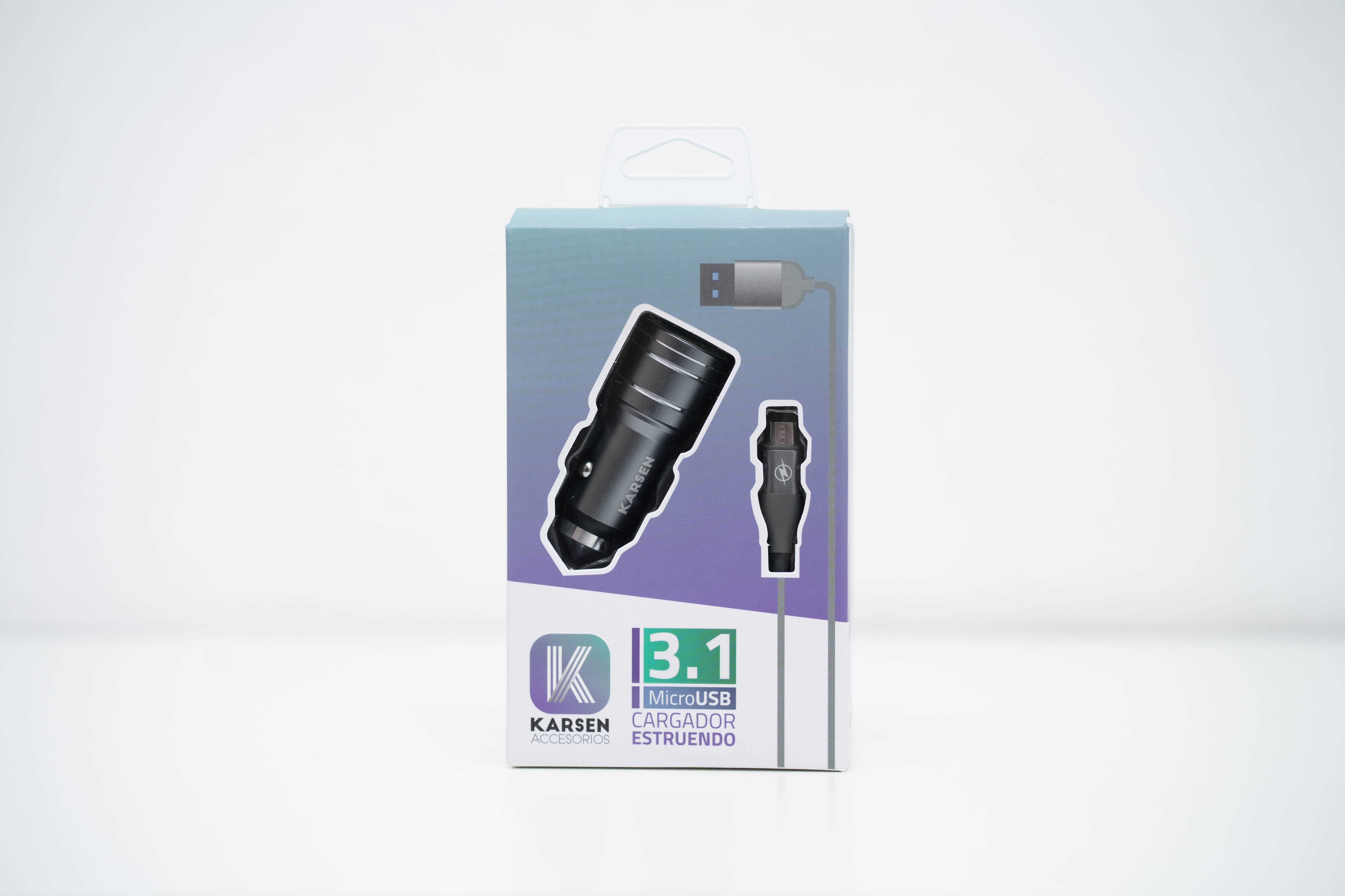 Cargador De Auto Karsen 12v con cable micro usb.